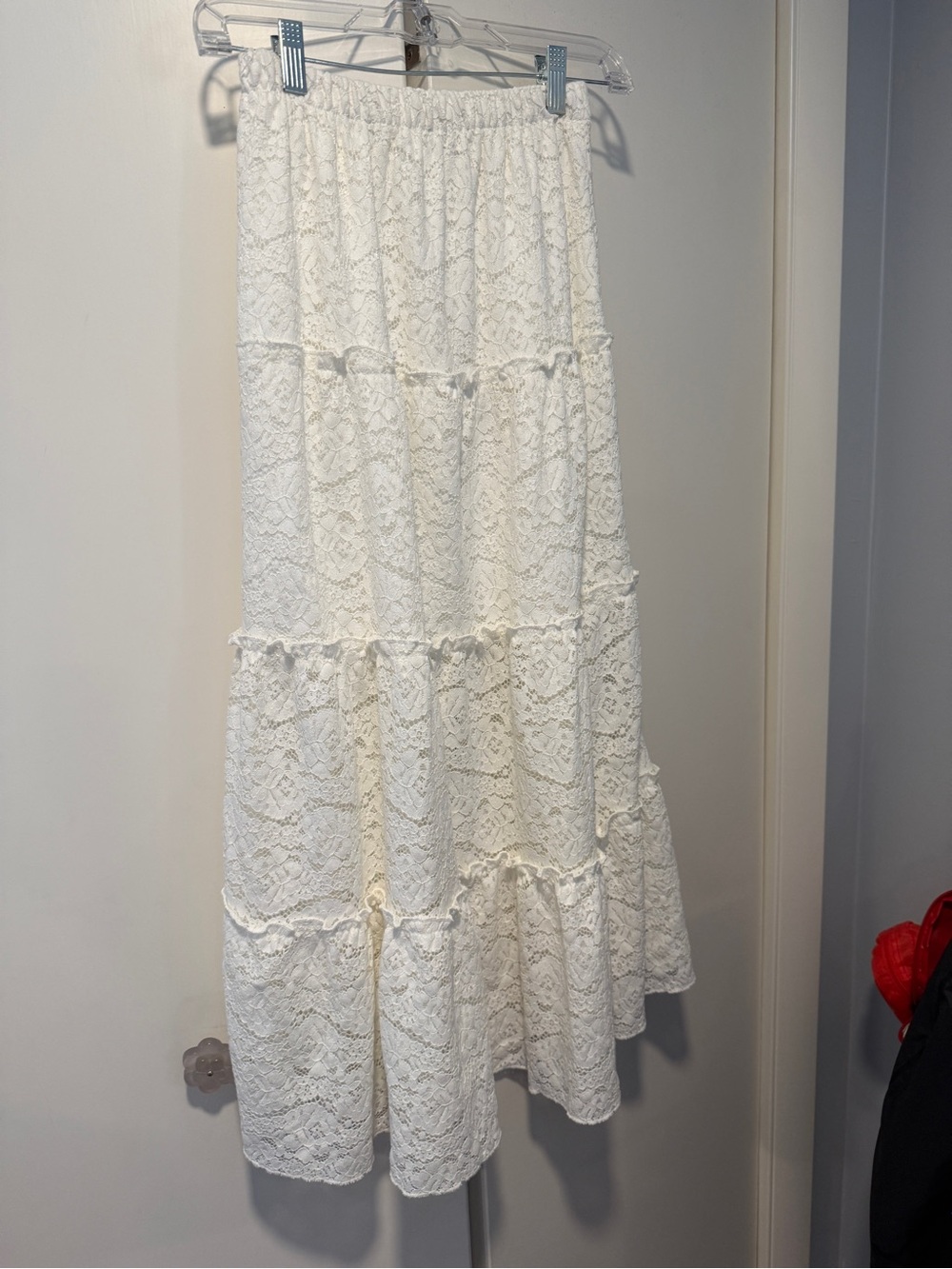 Women's Cream Lace Maxi Skirt - Elegant Tiered Design